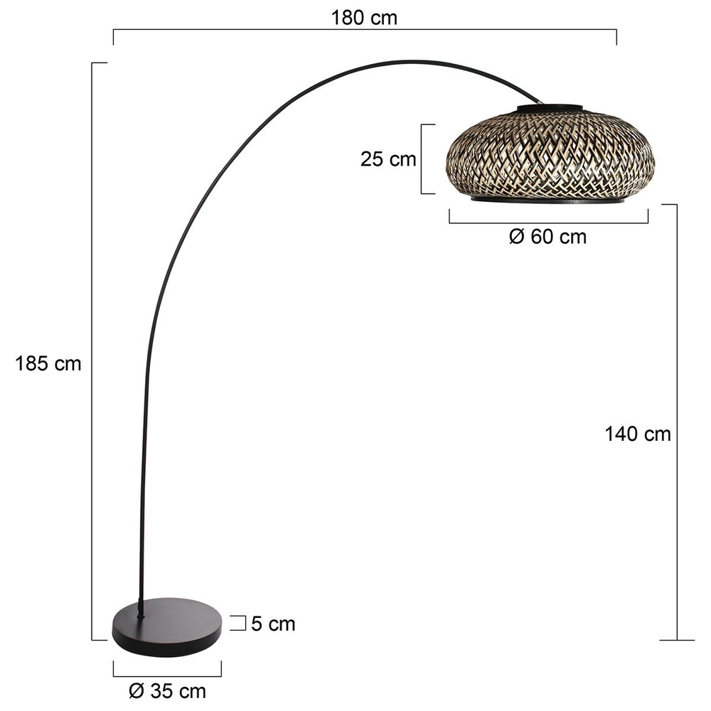 Arc lamp solva with black and rattan shade Ø 60cm Steinhauer 8712746182606