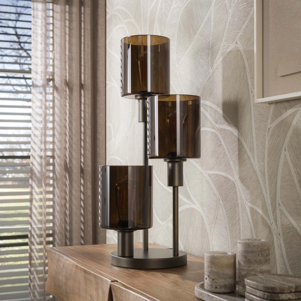 Design tafellamp Sepiora 3-lichts sienna bruin Lyora 8716803515321