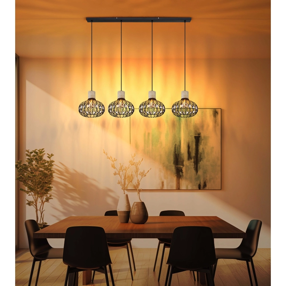 4-light pendant lamp Dorthy Country Black Globo 9007371572069