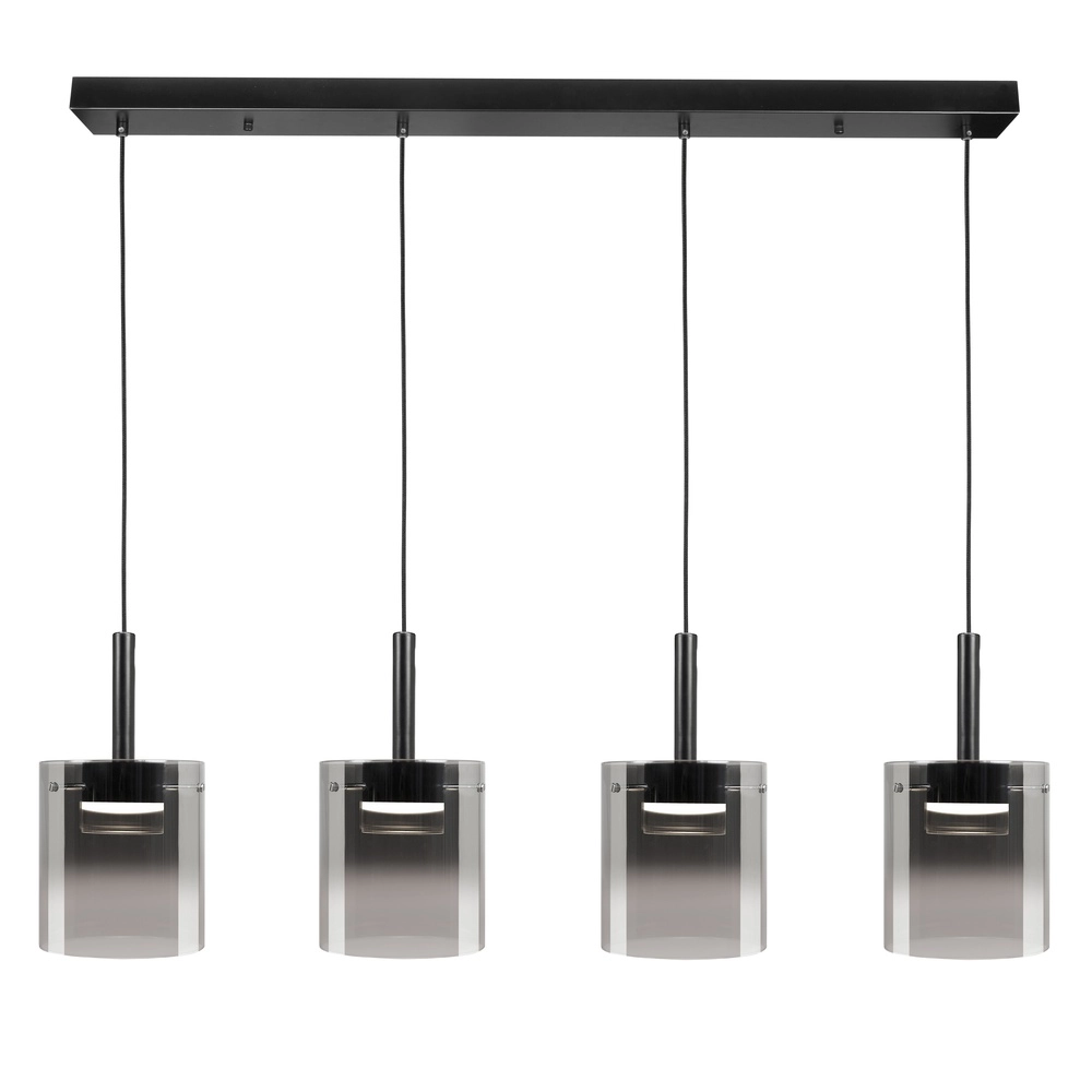 5-light pendant lamp Salerno black with smoke glass