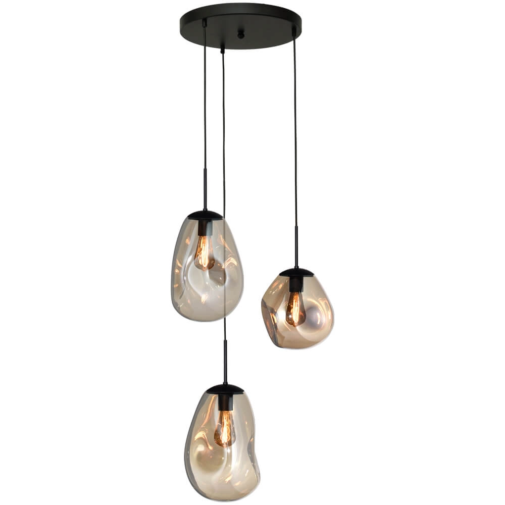 Pendant hanging lamp Lava 3x gold glass