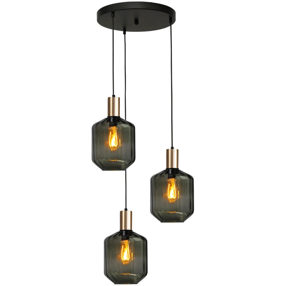 3-light loft hanging lamp - gold - Porto with Jagger green lenses