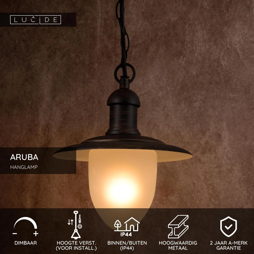 Country Pendant Lamp Aruba rust brown Ø 25cm IP44 Lucide 5411212113511