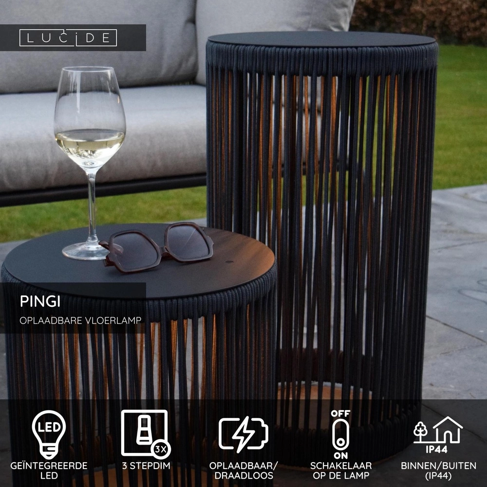 Rechargeable floor lamp Pingi black 61.5 x Ø 33.5cm Lucide 5411212061485