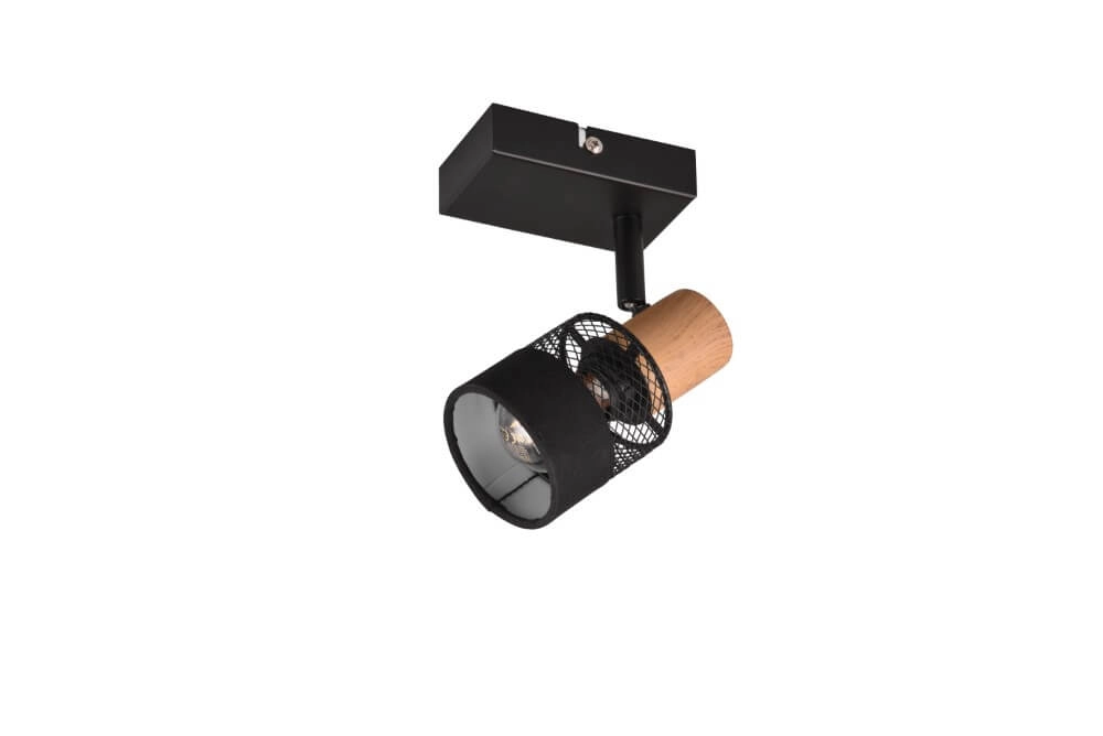 1-light surface-mounted spotlight Nandini black with wood Trio 4017807581096