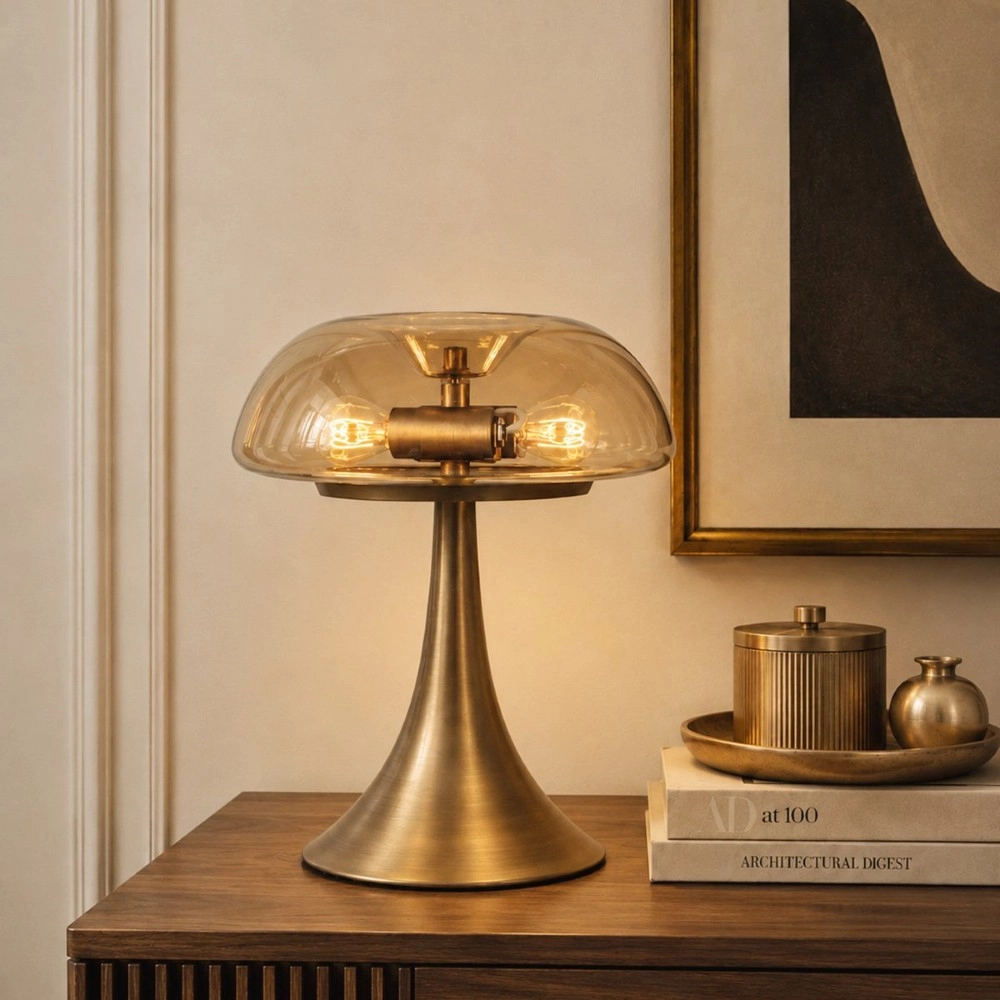 Table lamp Ancilla bronze with amber glass