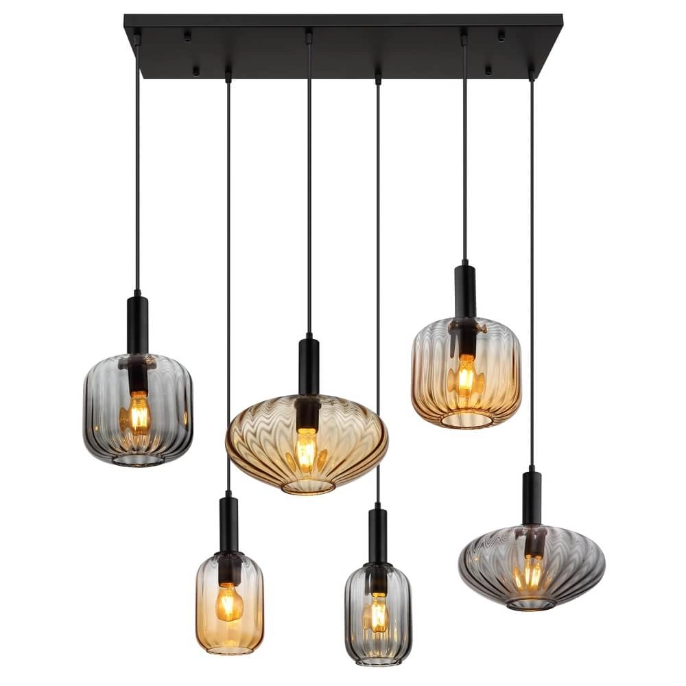 Pendant lamp Valletta with coloured glass 6-lights Globo 9007371458868