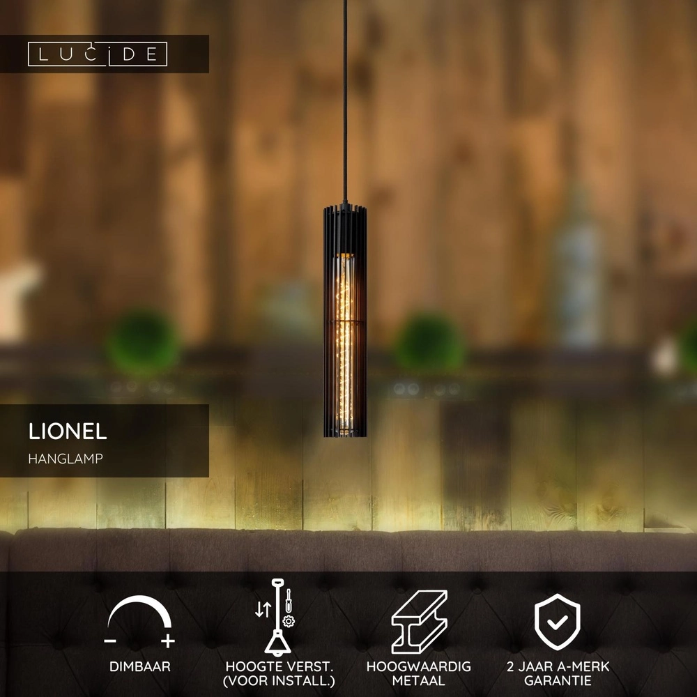 Design pendant lamp Lionel Black Lucide 5411212730428