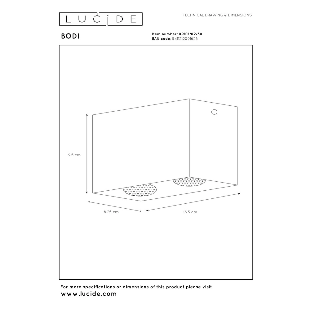 Ceiling spotlight Bodi 2-light black Lucide 5411212091628