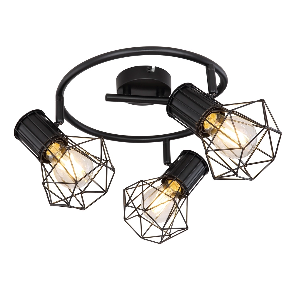 Round ceiling lamp Priska 3-light black Globo 9007371403172