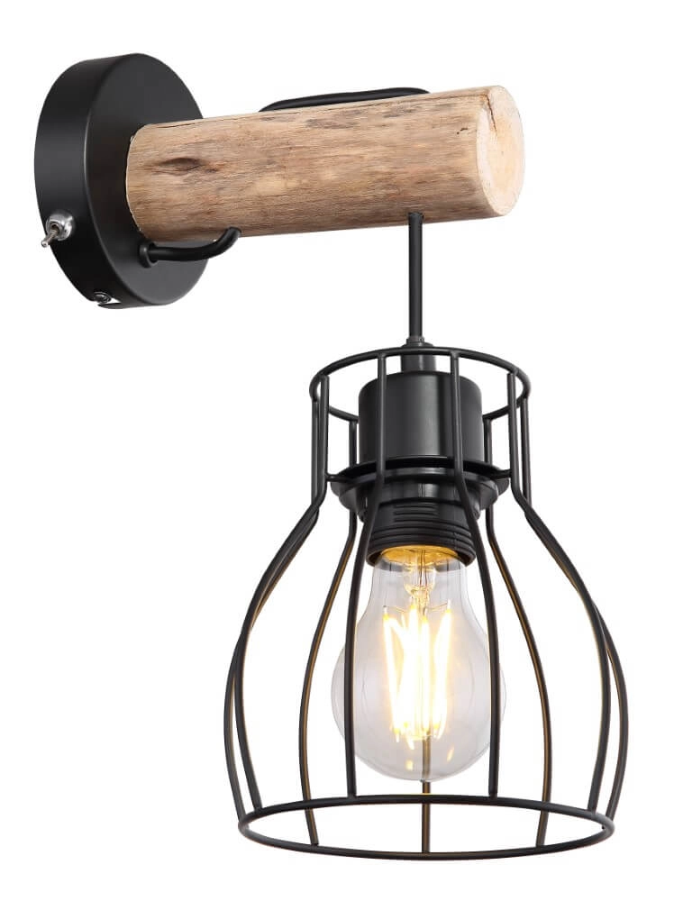 Wall lamp Mina black with wood