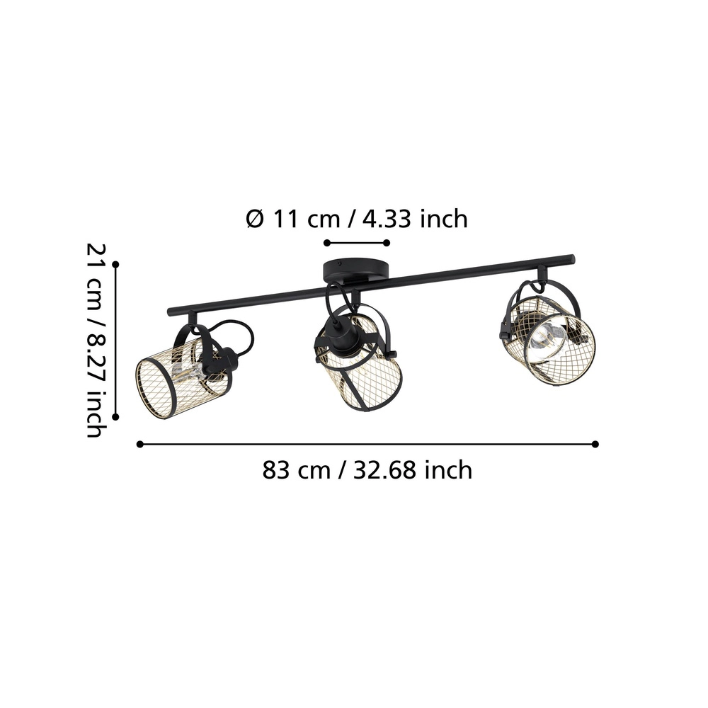 3-light ceiling lamp Dellow black with gold Eglo 9002759435332