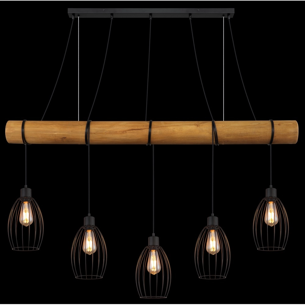 Country Pendant Lamp Berti 5-light wood with black Globo 9007371586325