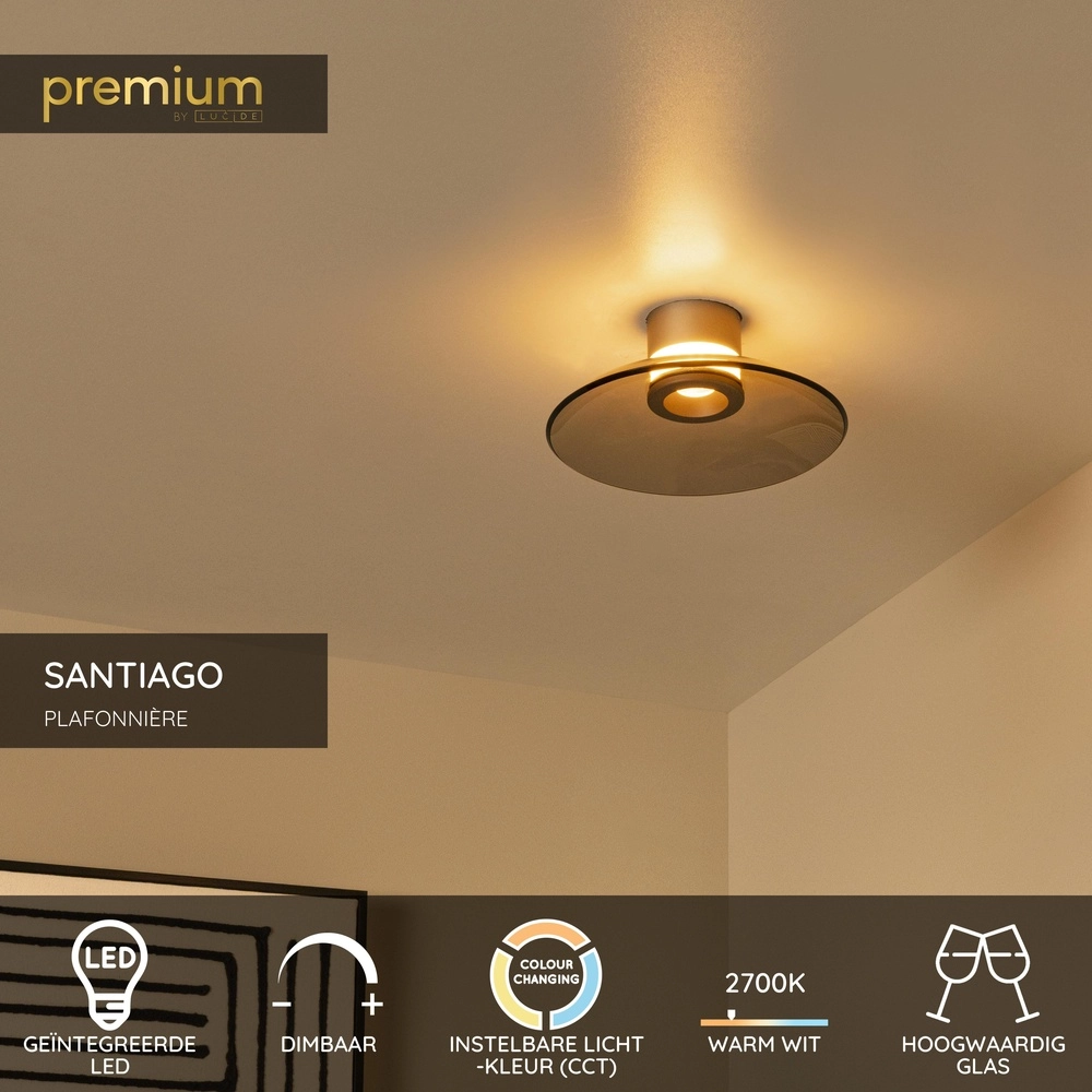 Led ceiling light Santiago Ø 23cm - champagne with amber glass Premium by Lucide 5411212221889