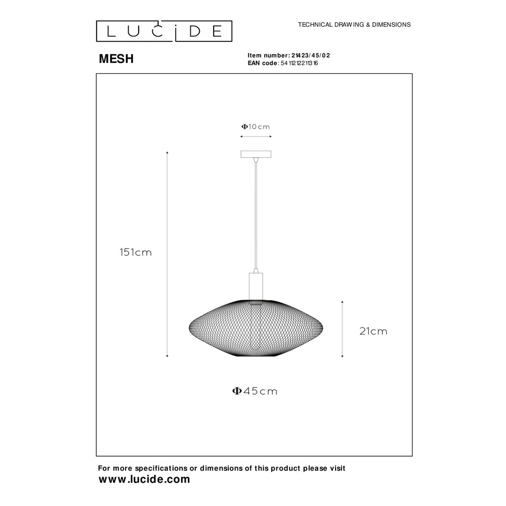 Mesh pendant lamp Mesh Ø 45cm gold Lucide 5411212211316