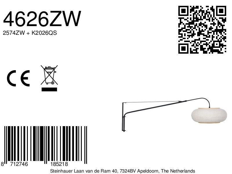 Wall lamp black Silva Alba with white shade Ø60cm Steinhauer 8712746185218