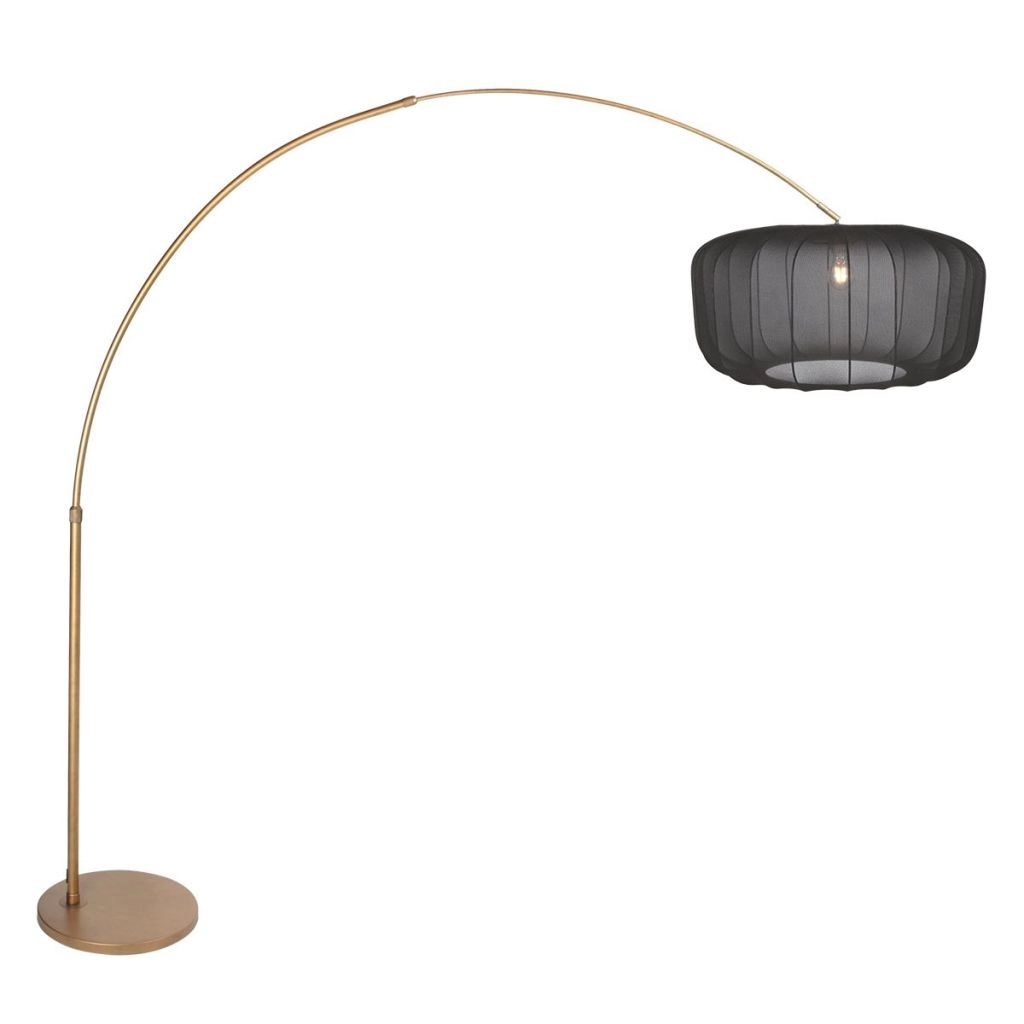 Bronze arc lamp Vela Lino with black shade Ø60cm