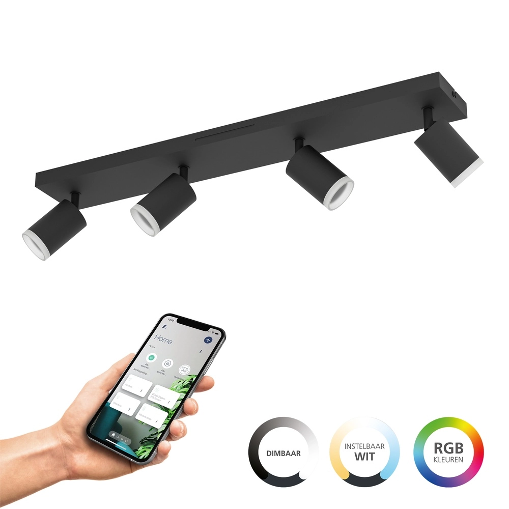 Smart surface-mounted spotlight Melitello-Z black 4-lights