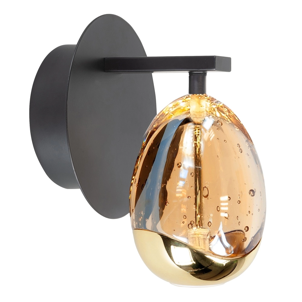 Wall lamp Golden Egg black with amber glass