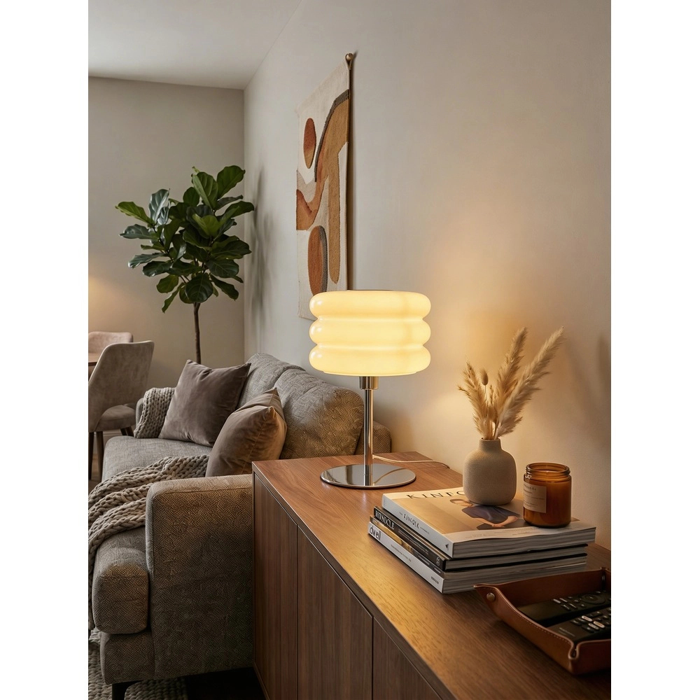 Design table lamp Tortora chrome with white Ø 20cm