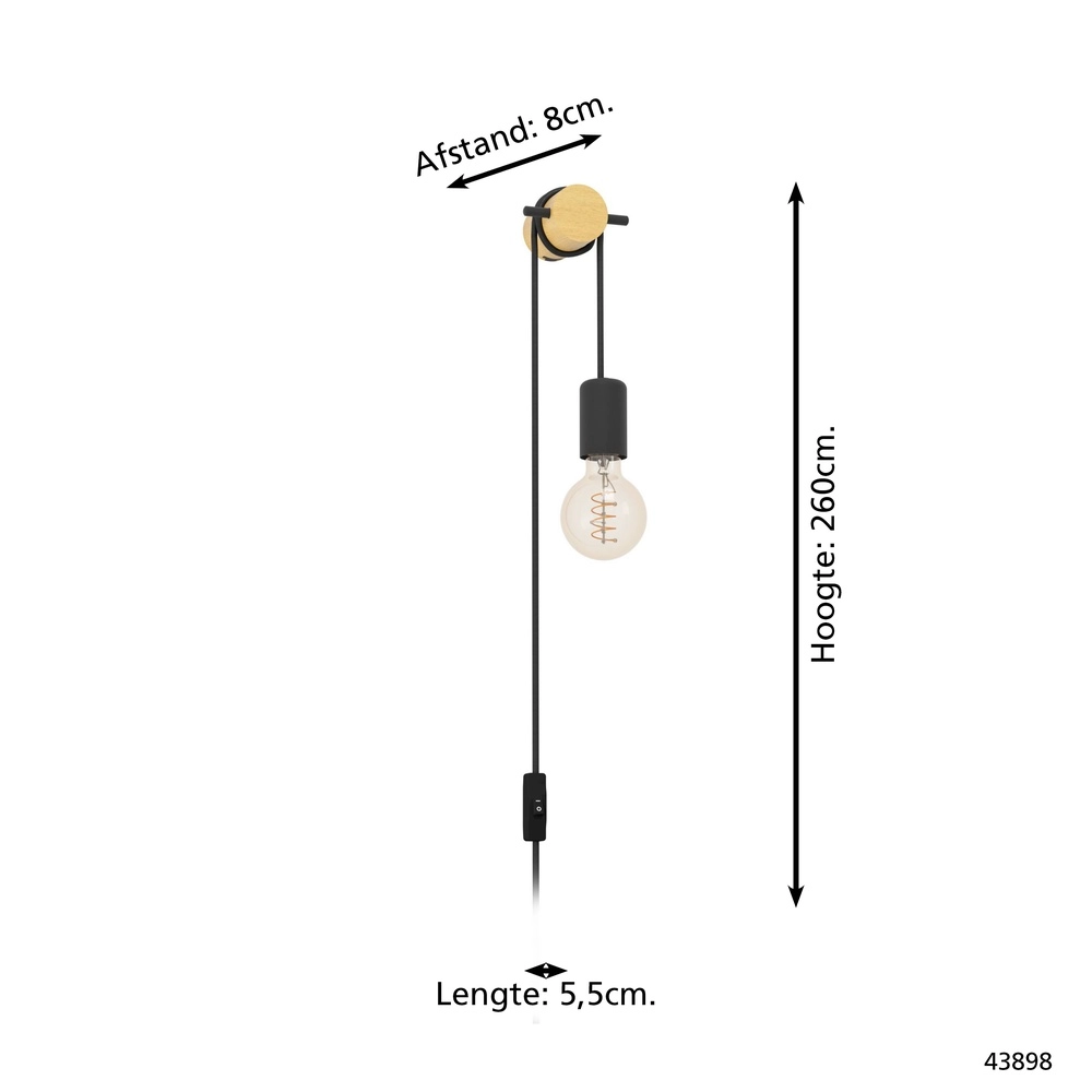 Wall lamp Buddon Wood look with switch Eglo 9002759438982