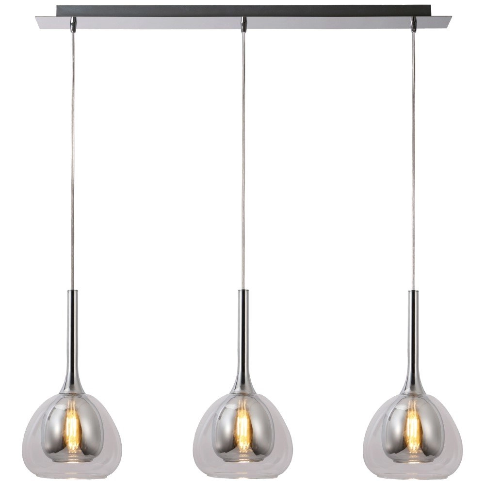 Dining room pendant lamp Hadan chrome with smoke glass
