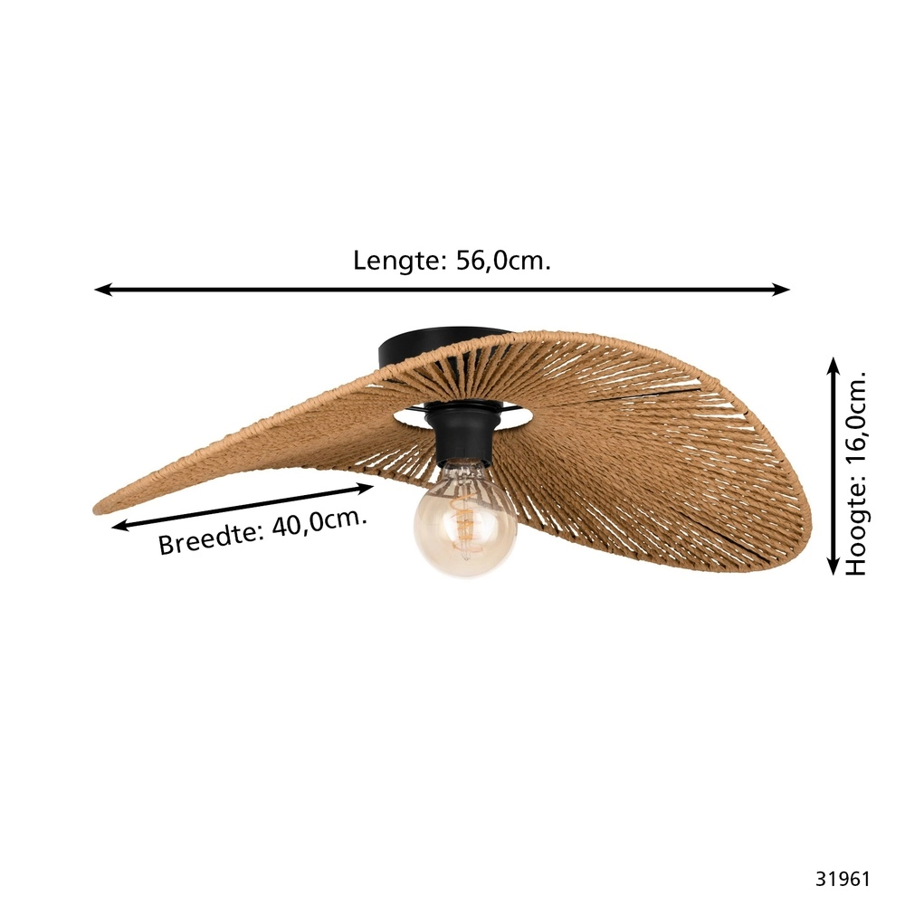 Rattan ceiling lamp Siruela bedroom - 56cm Eglo 9002759319618