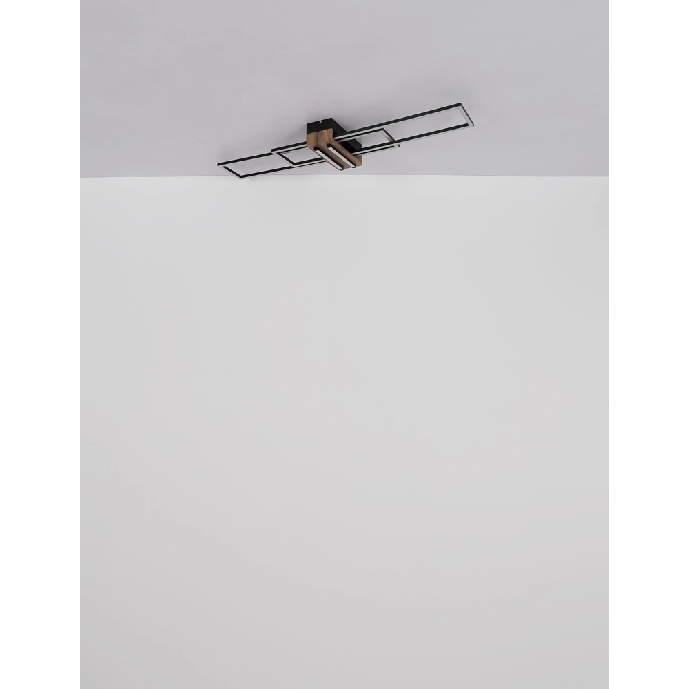 Modern ceiling lamp Dakari black with wood Globo 9007371528479