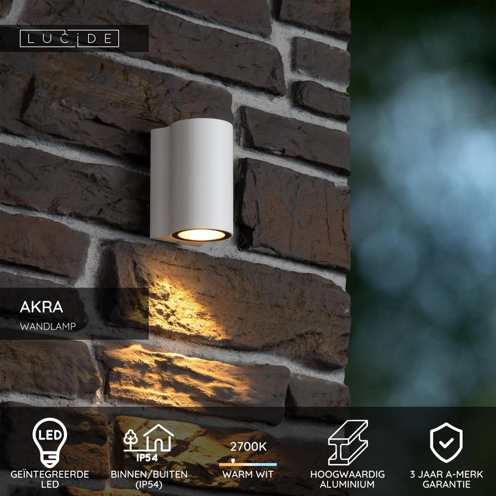 Design wall lamp Akra down white IP54 Lucide 5411212334039