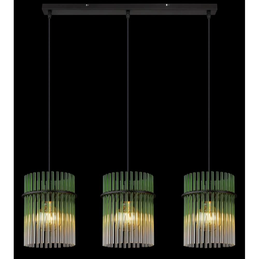 Black pendant lamp Gorley with green glass 3-lights Globo 9007371474974