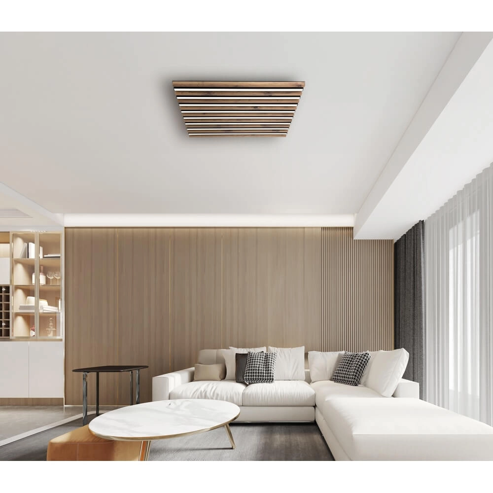 Ceiling lamp Hayden black with wood square 60cm Globo 9007371513642