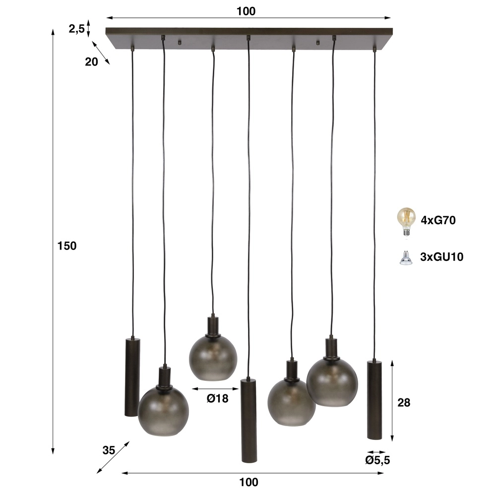 Dining table pendant lamp Sfera with glass balls and pendants Lyora 8716803512399
