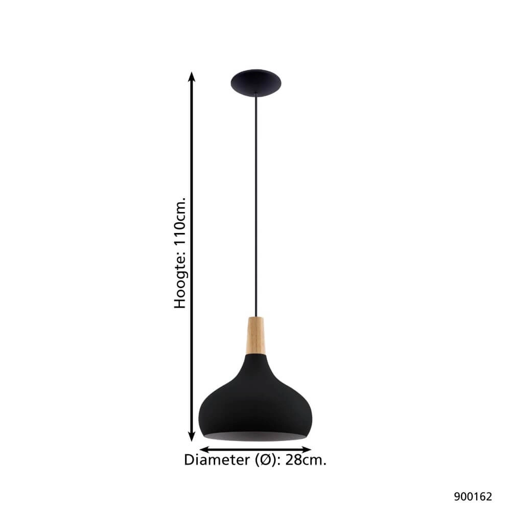 Black hanging lamp Sabinar Ø 28cm with wood Eglo 9008606235780
