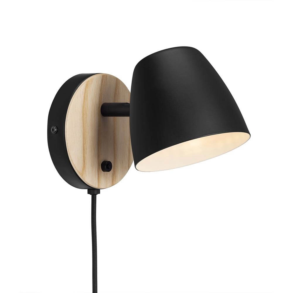 Wall light Theo black with wood