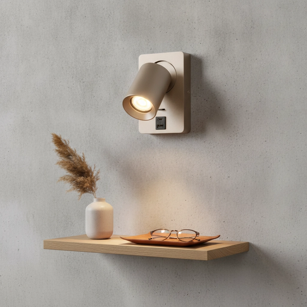 Bedside lamp Megano USB champagne with USB-A and USB-C