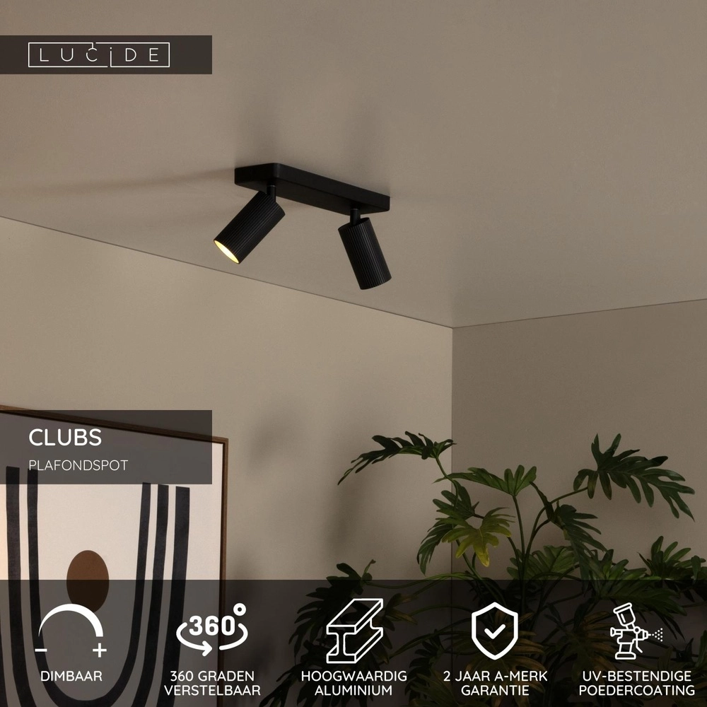 Surface-mounted ceiling spot Clubs 2-light black Lucide 5411212093509