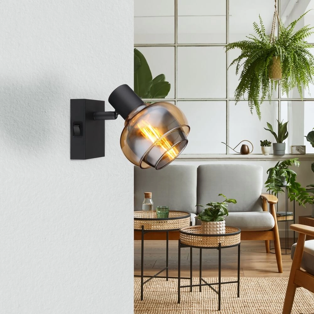 Black wall lamp Tokki Amber Smoke Glass Globo 9007371452026