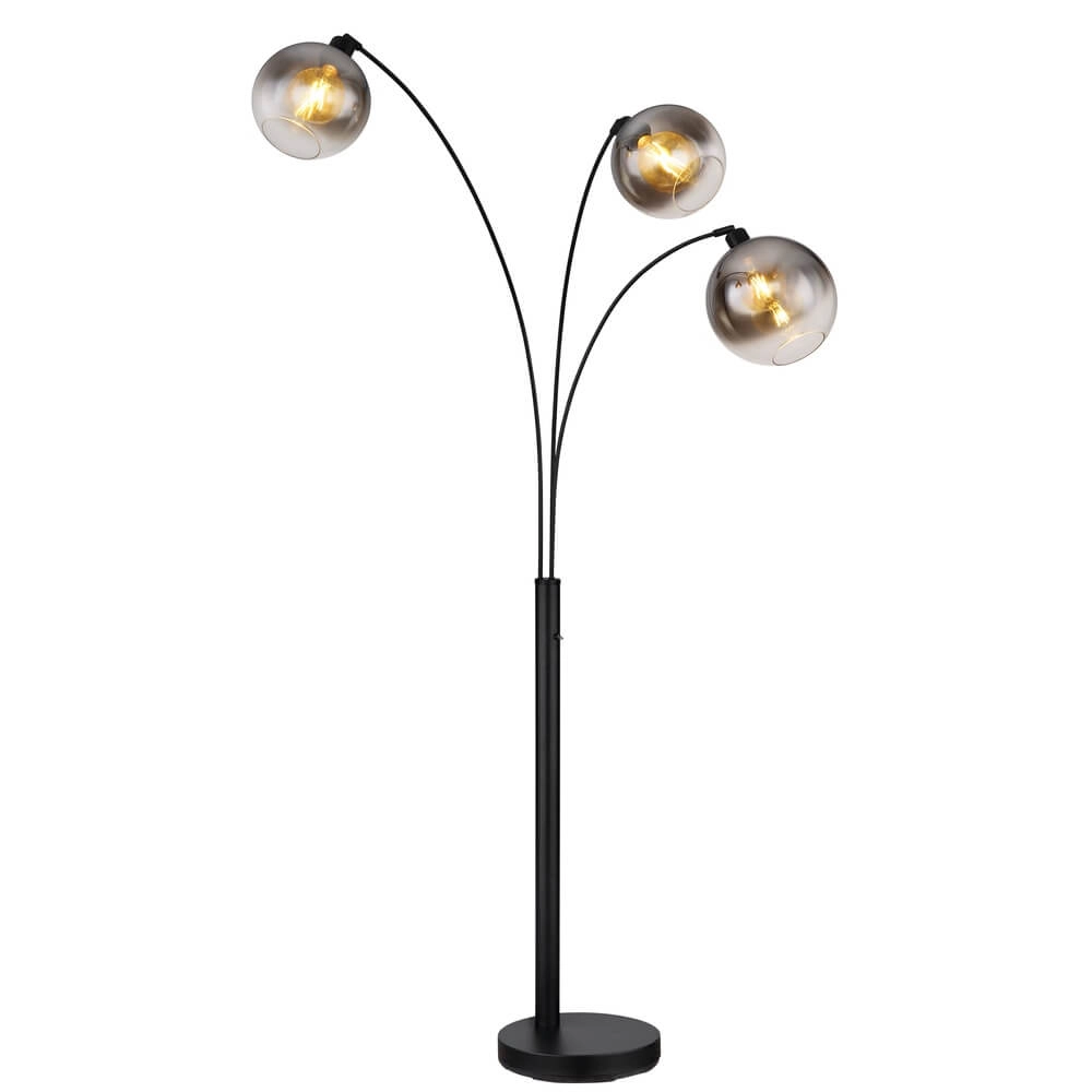 Black floor lamp Newcastle Sphere Smoke Glass 3-lights