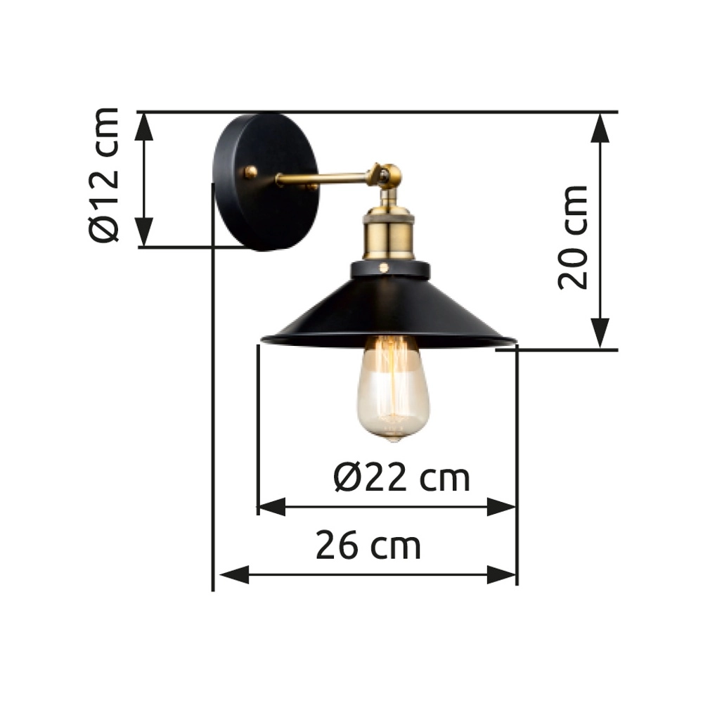 Industrial wall lamp Lenius black with gold Globo 9007371337194