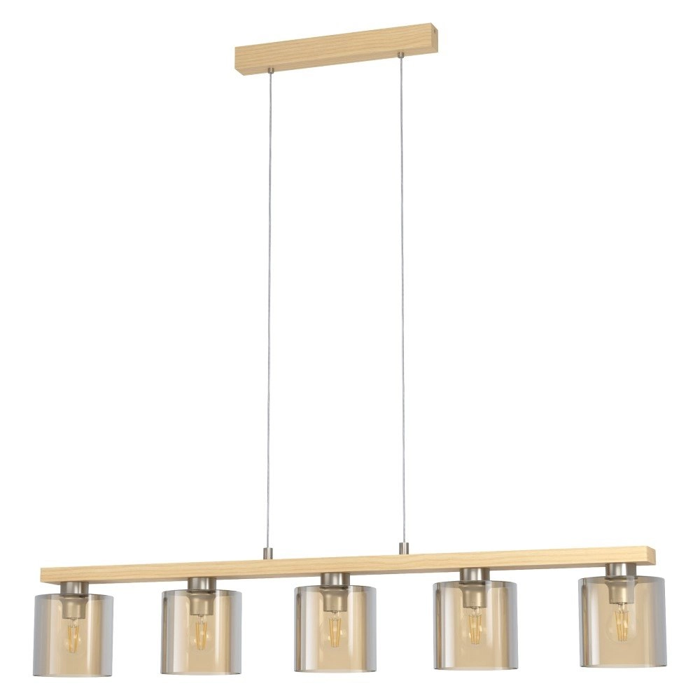 Dining room pendant lamp Castralvo wood brown with amber glass