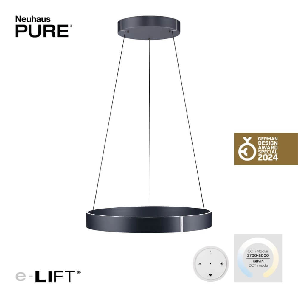 Round hanging lamp Pure E-Clipse gray Ø 70cm Paul Neuhaus 4012248372340