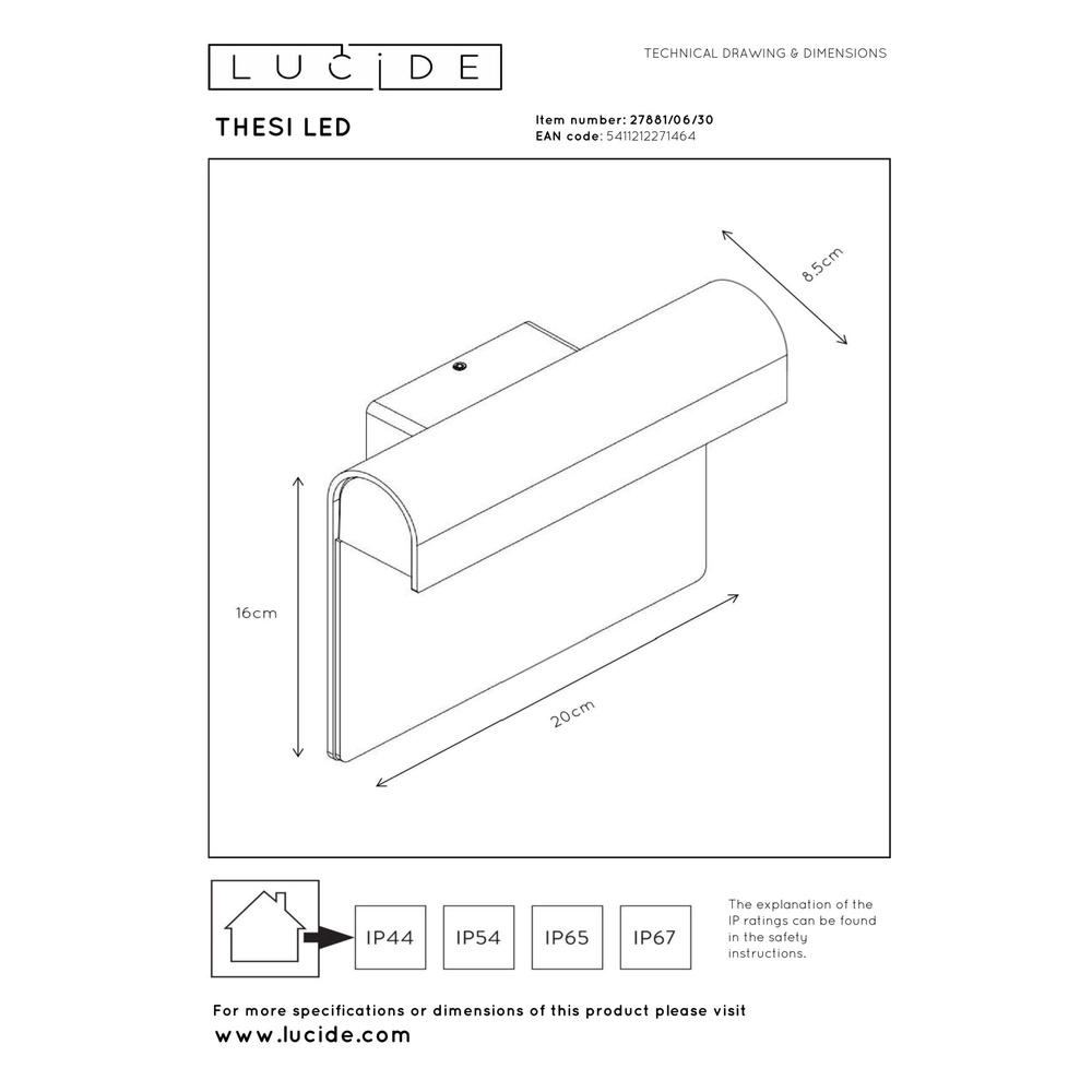 Wall lamp Thesi Led black with house number Lucide 5411212271464