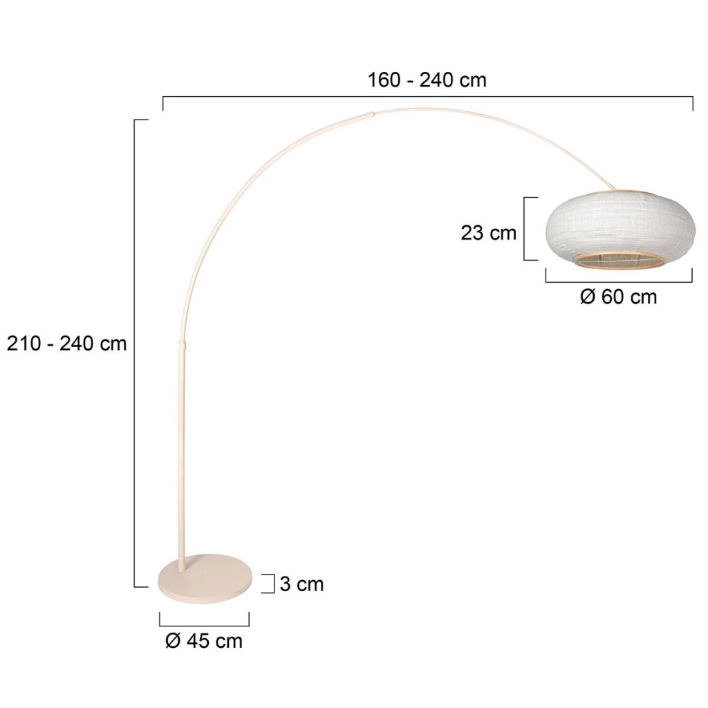 Arc lamp sand brown Silva Alba with white shade Ø60cm Steinhauer 8712746185720