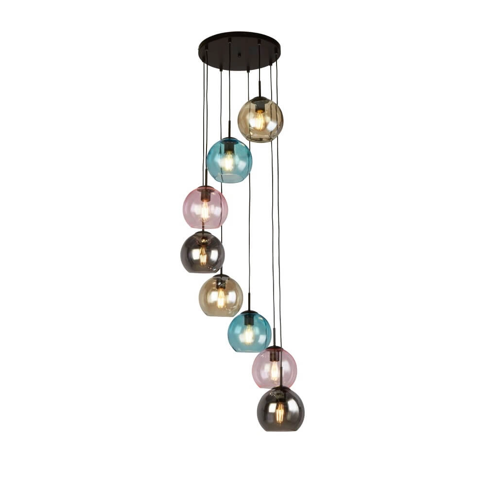 8-light pendant lamp Mardi Gras II with multiple colors of glass Searchlight 5053423243184