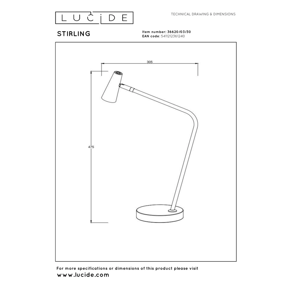 Rechargeable table lamp Stirling Black Lucide 5411212361240