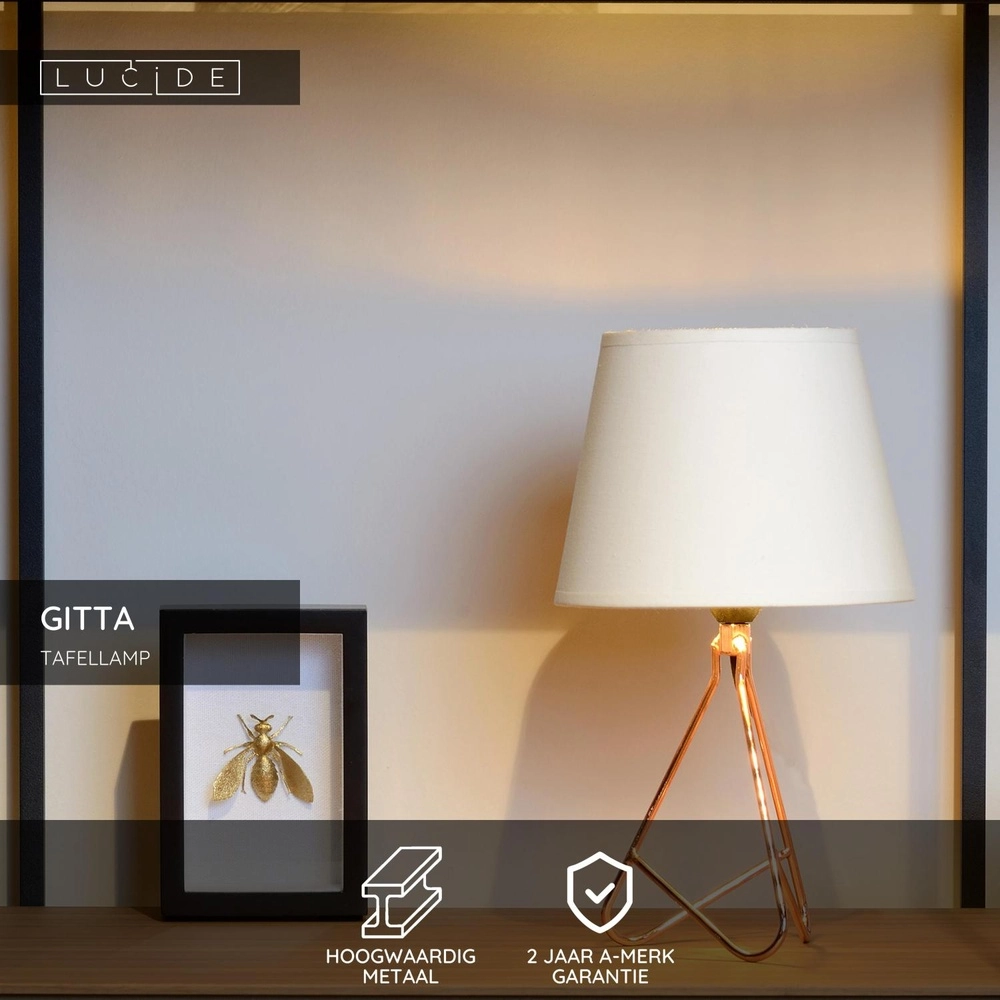 Table lamp Gitta Copper with white cap Lucide 5411212470089