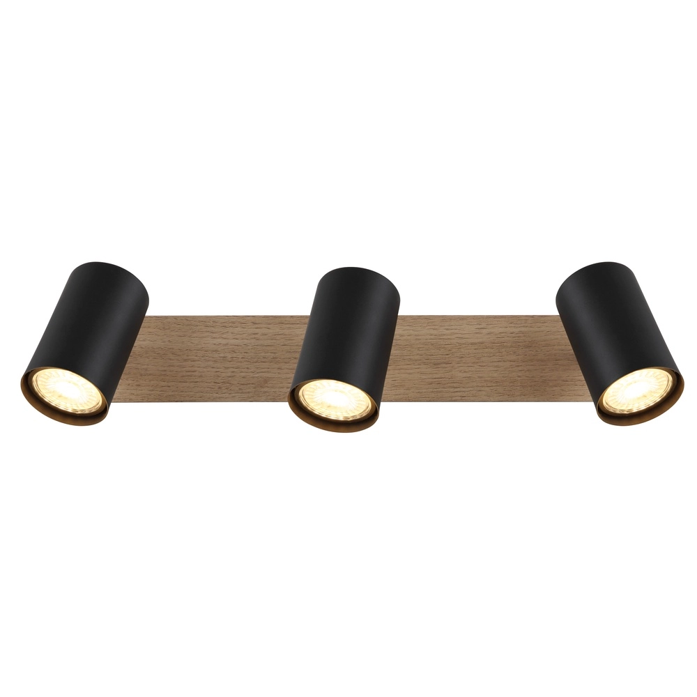 Ceiling lamp Linca 3-light black with wood Globo 9007371455942