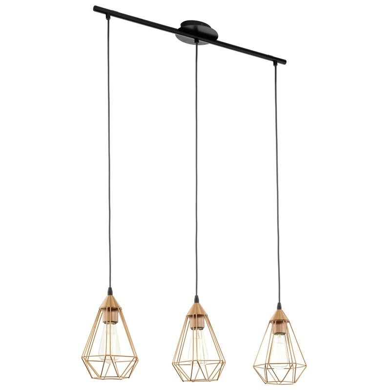 Vintage dining table pendant lamp Tarbes 3-light copper with black