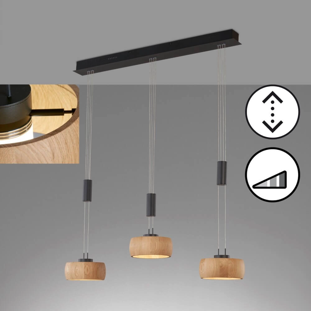 3-light pendant lamp Shine-Wood black Fischer & Honsel 4003694610933