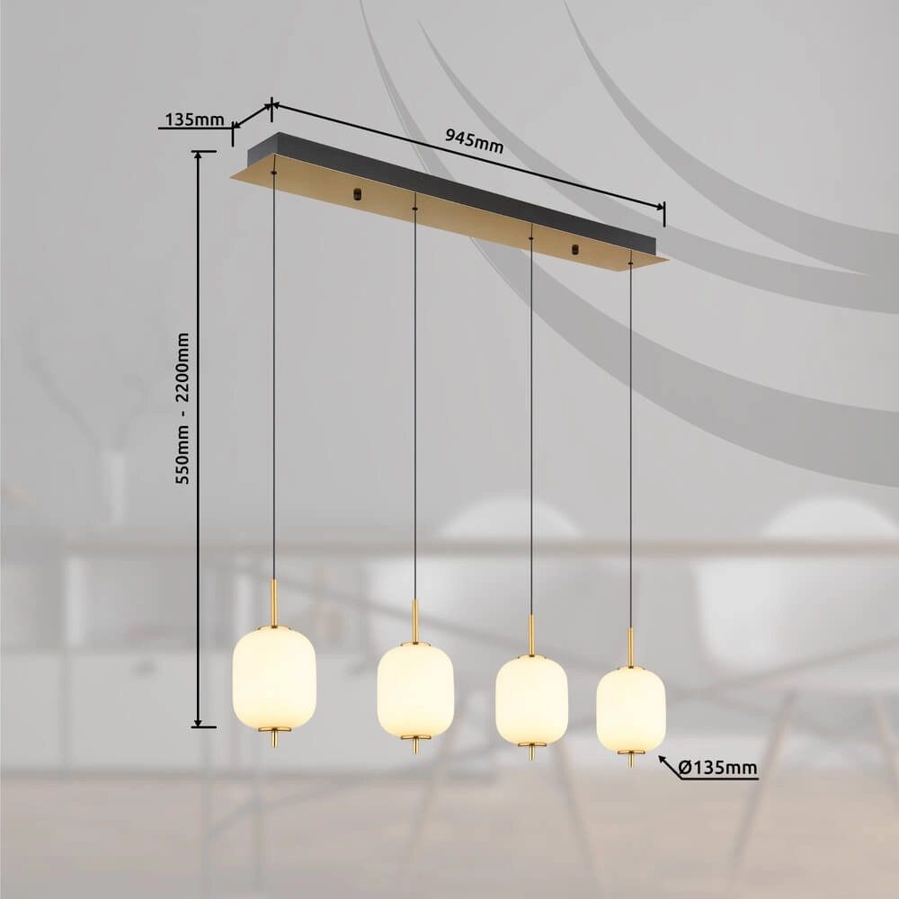 Golden pendant lamp Ewald 4-light white glass Globo 9007371449583